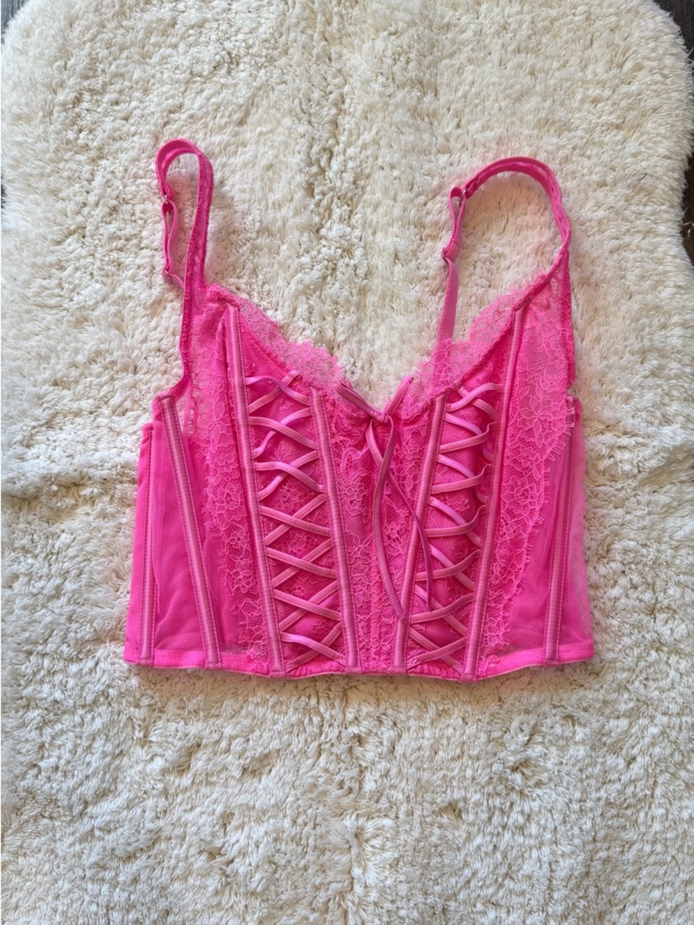 Pink Lace-Trim Bustier Crop Top - Women corset